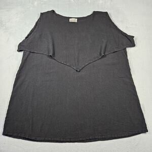 Cottonways Tank Top Womens Sz 3 Blouse Black Cotton Gauze Lagenlook Goth Layered